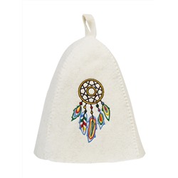 Шапка банная с вышивкой "Ловец снов", фетр белый