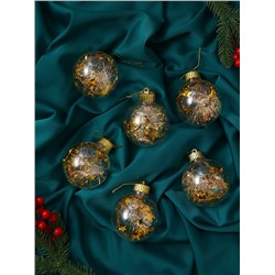 Ёлочные игрушки «Льдинка - мишура», шары новогодние, d=8 см, набор 6 шт., прозрачный