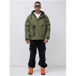 Куртка молодежная мужская зимняя с капюшоном цвета хаки 25313_1Kh