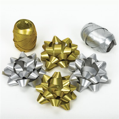 Набор для декора и подарков 4 банта, 2 ленты, матовый металл, цв золот, сереб, ЗОЛОТАЯ СКАЗКА 591850 Подробнее