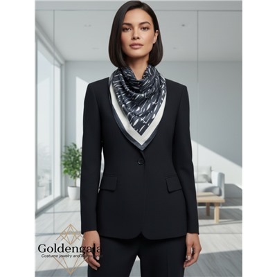 Косынка шелковая с принтом Арт 25183/002 (серый графит)