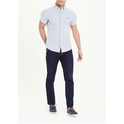 Short Sleeve Slim Fit Dot Print Oxford Shirt