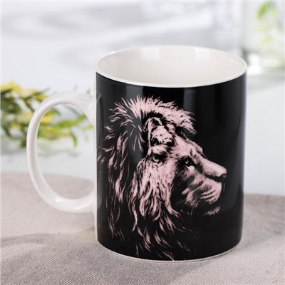 Кружка Доляна «Львинная сила», 320 мл, фарфор, чёрная