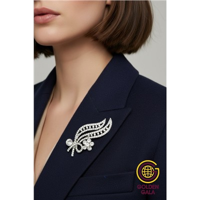 Брошь средняя "Веточка со стразами"  БР4/8