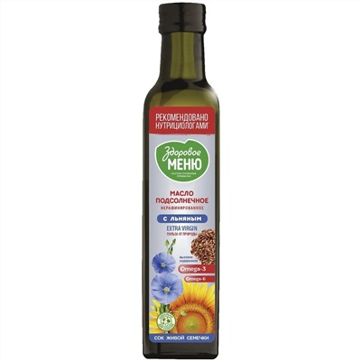 Масло Здоровое меню подсолнечное+льняное НЕрафинированное холодного отжима 0,25л
