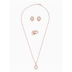 Гарнитур 3 предмета: серьги, кулон, кольцо безразмерное «Эдель», с жемчугом цветок, белые в золоте, 45 см