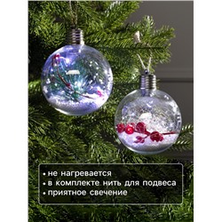 Набор ёлочных шаров «Веточки и шишки», 2 шт., d=10 см, 5 LED, от батареек, свечение белое