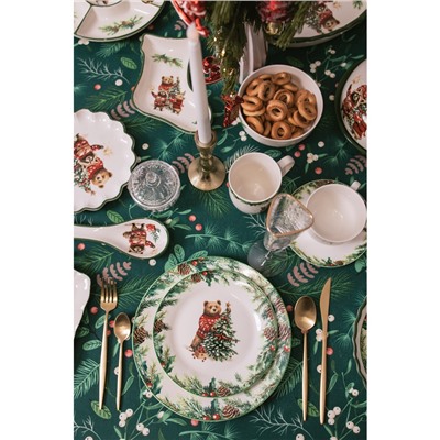 Тарелка новогодняя Доляна «Сказки зимнего леса», d=20.5 см, фарфор, белая