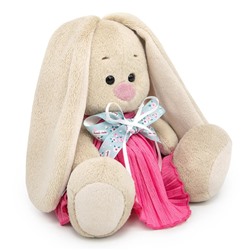 Мягкая игрушка "Зайка Ми в платье из жатой ткани с бантом (малыш)" (15 см)