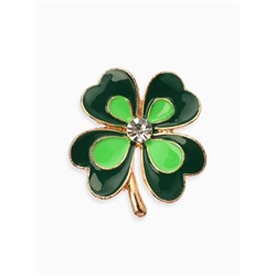 Брошь «Клевер», бело-зелёная в золоте