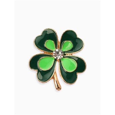 Брошь «Клевер», бело-зелёная в золоте