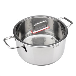 Кастрюля из нержавеющей стали "Tendency" 6,8л, д26см, h13,5см, s0,6мм, дно s2,8мм, плоская стеклянная жаропрочная крышка, пароотвод, стальной обод, капсулированное дно, прутковые ручки из нержавеющей стали на точечной сварке, полировка снаружи - зерк