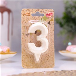 Свеча в торт "Грань", цифра "3", жемчужный, 6,5 см