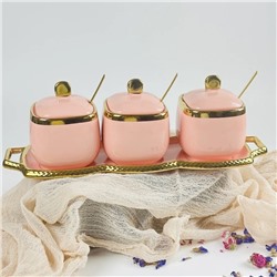 164-012 Набор из 3 банок 350мл с ложками на подставке в под.уп.(х9) Фарфор