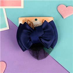 Заколка - автомат для волос «Бантик», с сеточкой для пучка, d=10 см, синяя