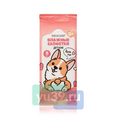 Delicare Салфетки влажные детские mini Корги, освежающие, 8 шт.