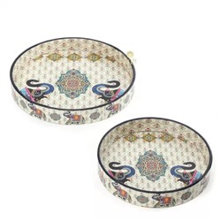 Набор подносов из МДФ с эмалью (2 шт), Set of 2 MDF Wood Enamel Coated Trays (10 х 10 & 12 х 12 Inches, Round 2 Elephants), произв. Duli
