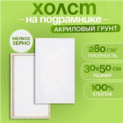 Холст на подрамнике, хлопок 100%, 1.6×30×50 см, акриловый грунт, мелкозернистый, 280 г/м²