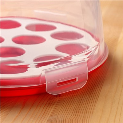 Тортовница с крышкой Доляна, съёмная подставка для пирожных, 13 ячеек, d=28 см, красная