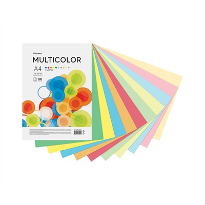 Бумага цветная OfficeSpace "Multicolor", А4, 80г/м2, 100л., (10 цветов)