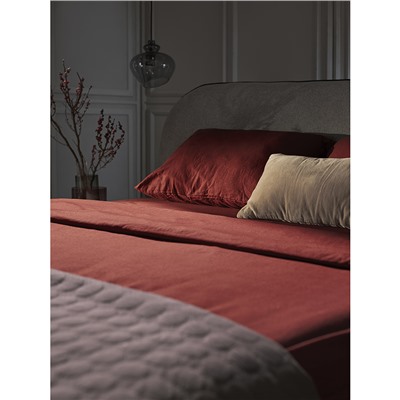 Простыня на резинке изо льна и хлопка цвета копченой паприки из коллекции Essential, 180х200х30 см