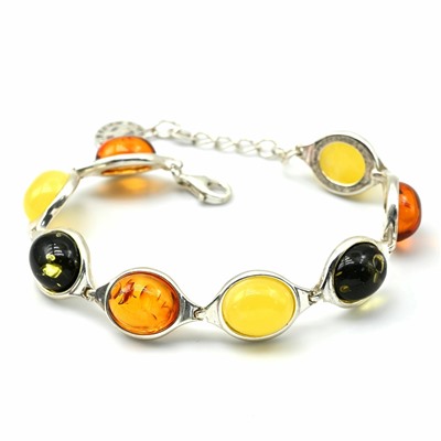 Браслет с янтарем С925 овал 12*13мм ассорти, 17см, 15,7г