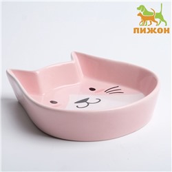 Миска керамическая "Голова кота 2" 200 мл, 15 x 13 x 3 cм, розовая