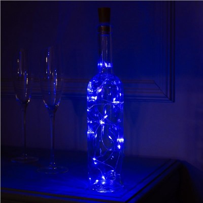 Гирлянда «Нить» 2 м роса с пробкой, IP20, серебристая нить, 20 LED, батарейки LR44×3 (в комплекте), свечение синее