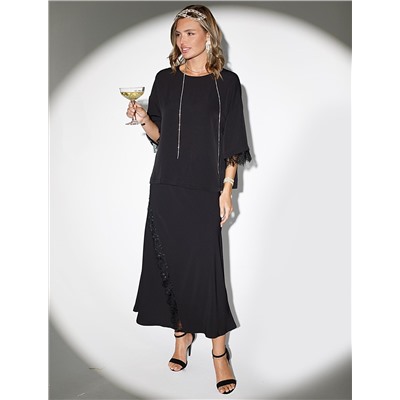 Юбка миди  на запАх из креп-шифона с кружевом