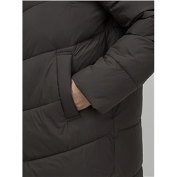 Пальто зимнее утепленное с капюшоном женское темно-коричневого цвета 7623TK