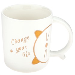 Кружка фарфоровая "Change your life" 400мл, д8,6см h10см, матовая глазурь, деколь с золотом, цвет - белый, д/горла 8,5см, д/основания 6,7см, в подарочной коробке (Китай)