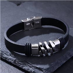 Браслет унисекс «Мощь» коса, цвет чёрный с серебром, 22 см