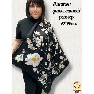 Платок утепленный "Цветы яблони" Арт 2025/10 (черный)