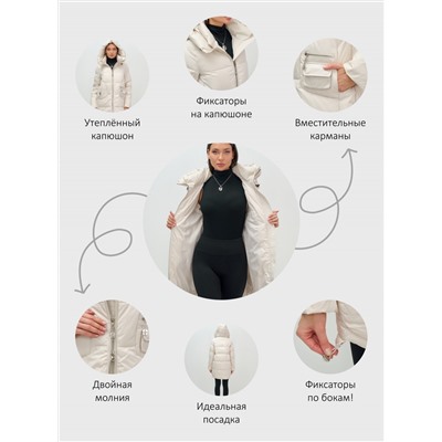 Куртка зимняя женская с капюшоном модная бежевого цвета 3193B