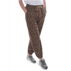 9001 LEOPARD/BROWN Брюки спортивные женские (95% хлопок, 5% спандекс)