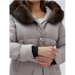 Пальто женское зимние с мехом песец люкс класса бежевого цвета 611_1B