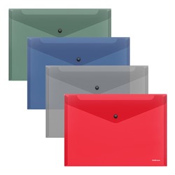 Папка-конверт на кнопке В5 (285×210 мм), 160 мкм, ErichKrause Glossy Classic, полупрозрачная, микс