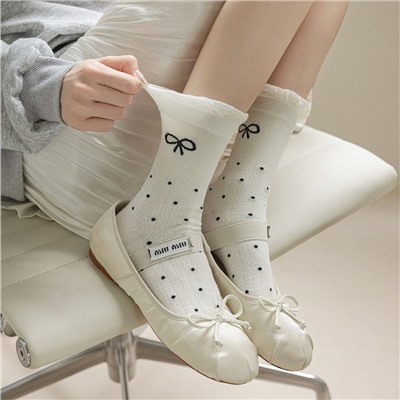 Cotton three dimensional knee socks with bow, internet celebrity, mid-length