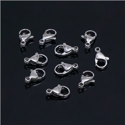 Замок карабин, 10 шт. 12×7 мм, цвет серебро