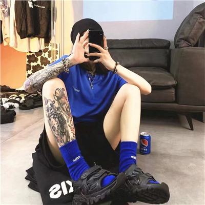 Design embroidery, sports cotton knee socks for men and women, South Korea, with embroidery, internet celebrity