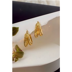 Серьги двойные кольца Рифленые + Подарок