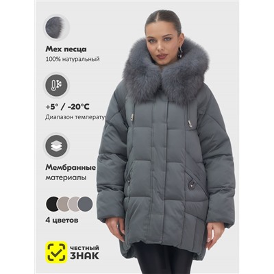 Куртка зимняя женская с мехом и капюшоном тренд темно-серого цвета 7660TC