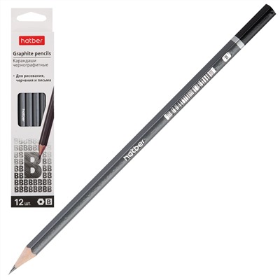 Карандаш ч/г B Hatber PERFECT шестигран.корпус BL_074187/12/Китай