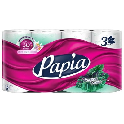 Туалетная бумага трёхслойная Тропическая экзотика, Papia, 8 рулонов