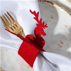 Набор декоративных колец для салфеток «Новогодний олень», 4 шт., d=5 см, 100% п/э, фетр