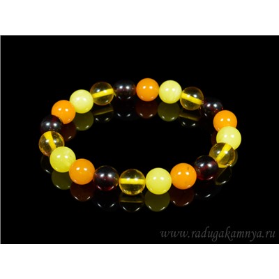 Браслет из янтаря шарик 10мм ассорти