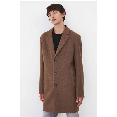 Płaszcz z domieszką wełny męski   kolor brązowy
