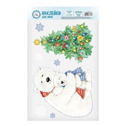 Наклейки на окна многоразовые «Новогодние забавы», 20 х 34 см