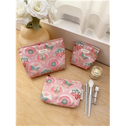 Capacious cosmetic bag, liner, handheld organizer bag to go out, small clutch bag, floral print