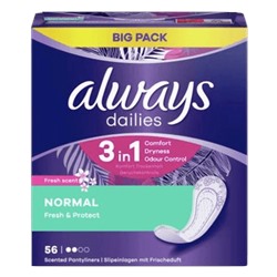 always Slipeinlage Fresh&Protect Normal mit Frischeduft BigPack 56 St, Прокладки Ежедневные Normal с ароматом свежести 56 штук, 1 упаковка (56 штук)
